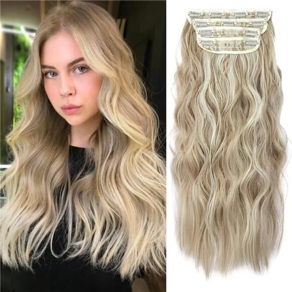 Hair Extensions, 4Pcs Clip in Curly Blonde